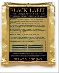 BLACK LABEL TURBO 14-17% 90g Prestige Sweden - Lihovarské kvasnice BLACK LABEL až 17 % alkoholu.
Jedná se o nejčistší droždí na trhu.