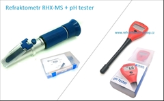 RHX-MS+pH tester - Sada refraktometru a pH testru :  Refraktometr k sledovaní celého průběhu kvašení. Laboratorní přesnost -±0,2% ,Testovaná přesnost -±0,1% , Ph tester pro měření Vašeho kvasu o rozsahu 0 až 14 pH  ± 0,1 pH.